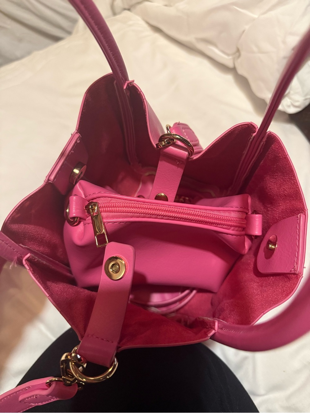 Anthropologie Hot Pink Mini Bucket Bag with Matching Pouch - Picture 5 of 10